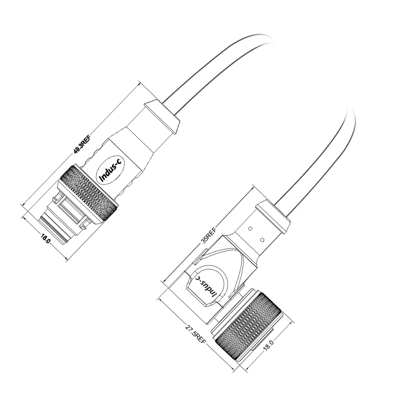 Push-pull m12 8pins A code male straight to female right angle molded cable,unshielded,PUR,-40°C~+105°C,22AWG 0.34mm²,brass with nickel plated screw